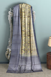 Hampshire gray with mid blue brocade patola soft silk saree - MIRASILKS Hampshire gray with mid blue brocade patola soft silk saree